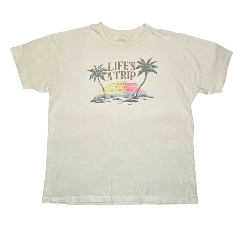 Old Navy Men’s Vintage Look Cream‎ Beach Side Life’s A Trip Graphic T-Shirt Sz M